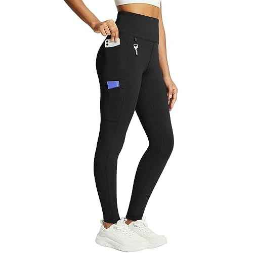 baleaf Women's Fleece Lined Leggings Waterproof Winter Hiking Pants Thermal Running Tights Zipper Pockets High Waisted