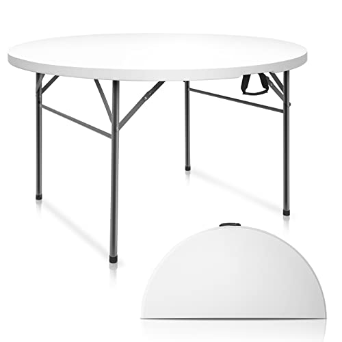 VINGLI White 48" Round Bi-Folding Commercial Table, 4 Feet Portable Plastic Dining Card Table for Kitchen or Outdoor Party...