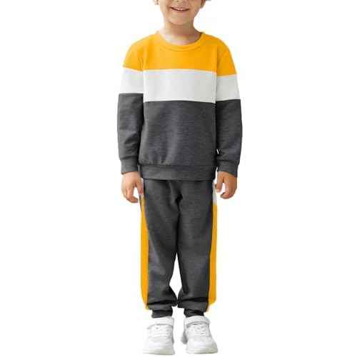 Arshiner Boys Clothes Color Block Sweatshirt & Casual Pants 2Pcs Fall Winter Outfits Set for Kids 2-12 Years