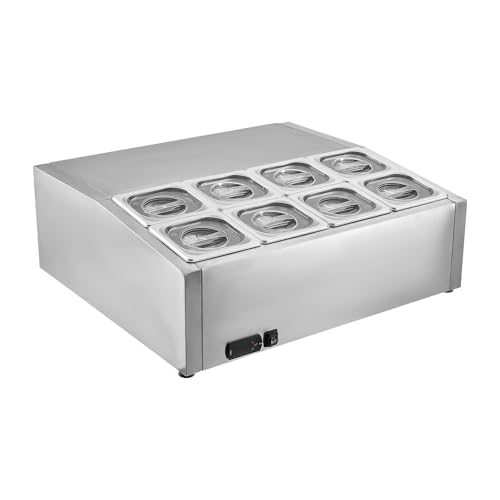 VEVOR Refrigerated Condiment Prep Station, 150 W Countertop Refrigerated Condiment Station, with Eight 1/6 Pans, 304 Stainless Body and PC Lid, Sandwich Prep Table, for Restaurant & Food Stall