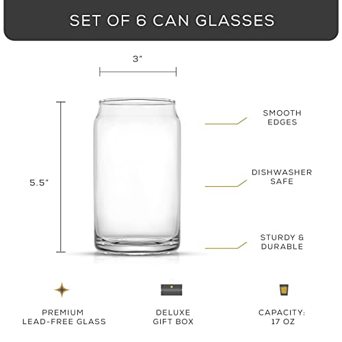 JoyJolt Drinking Glass Cups Set of 6-16oz Beer Can Glasses. Clear Soda Can Shaped Glass Cups, Cute Iced Coffee Cup Tumbler...