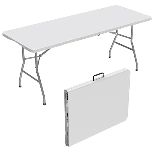 Allpop 6Ft Folding Table for Indoor Outdoor, Fold-in-Half Portable Plastic Dining Table with Carrying Handle for Picnic Pa...
