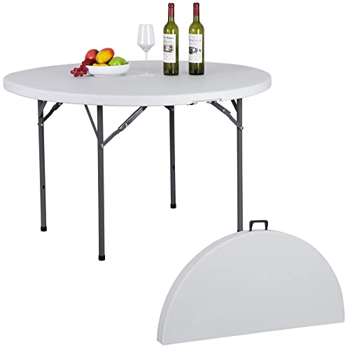 JupiterForce 4 FT Round Folding Table, 48" Indoor Outdoor Portable Plastic Dining Card Table for Kitchen, Commercial, Camp...