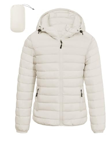 Women's Lightweight Packable Puffer Jacket Quilted Insulated Warm Winter Coat Full-Zip Hooded Outerwear for Hiking Travel
