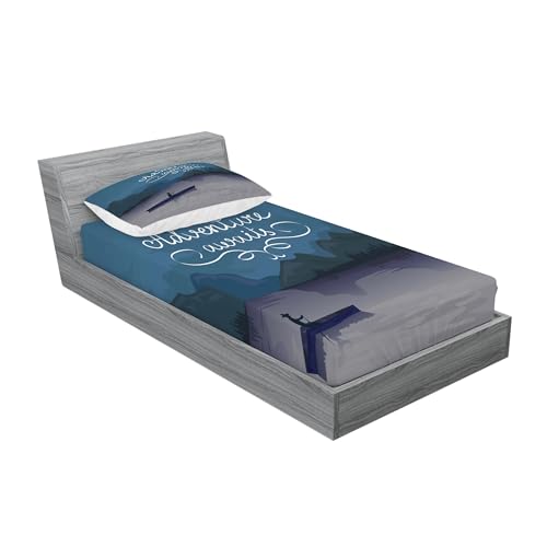 Ambesonne Saying Fitted Sheet & Pillow Sham Set, Kayak in a Mountain Lake at Night Camping Activity Lifestyle Adventure Wo...