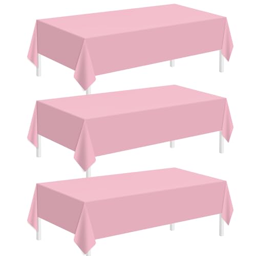 Childom 3 Pack Plastic Tablecloths for Rectangle Tables 54" x 108" Pink Disposable Table Cloths for 6 to 8 Foot Valentines...