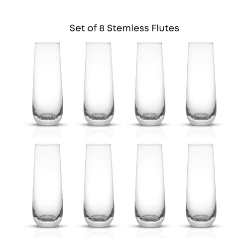 JoyJolt Milo Stemless Champagne Flutes Set of 8 Crystal Glasses. 9.5oz Prosecco Wine Flute, Mimosa Glasses, Cocktail Glass...