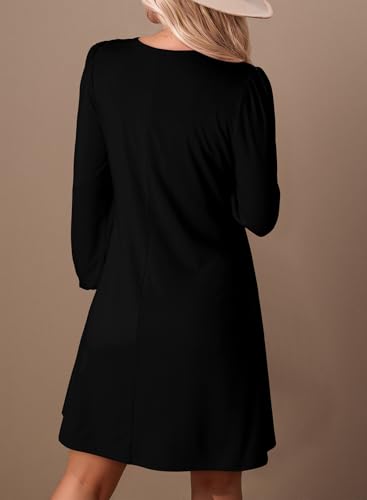 Dokotoo Dresses for Women Crew Neck Long Sleeve A Line Shift Dress Solid Color Loose Fit Mini Dress
