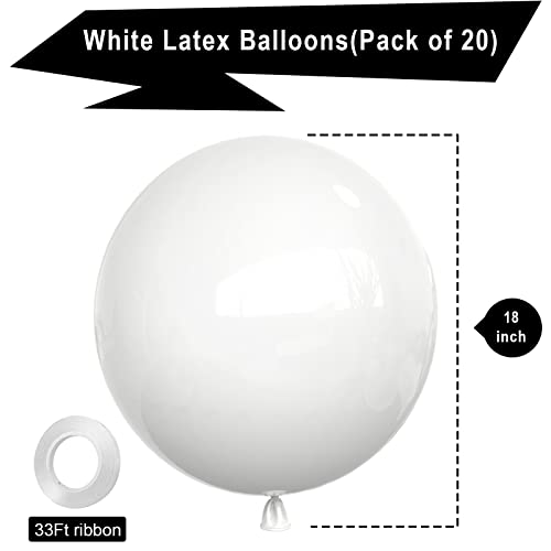 White Balloons Latex Party Balloons - 20 Pack 18 Inch Big White Thicker Balloons Large Round Helium Balloons for Baby Show...