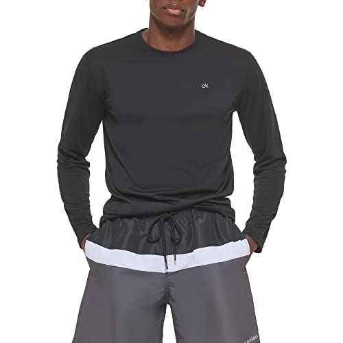 Calvin Klein Men's Standard Light Weight Quick Dry Long Sleeve 40+ UPF Protection Active Top, Black, X-Large