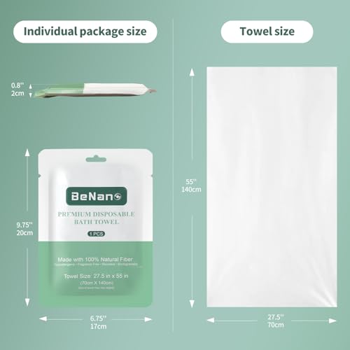 Benano Premium Disposable Towel, 100% USDA Biobased 55 in x 27.5 in Large Bath Towel Travel Towel Washcloth Reusable for H...