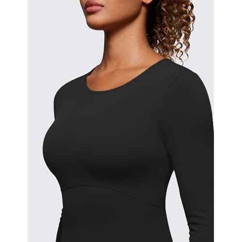CRZ YOGA Butterluxe Scoop Neck Long Sleeve Shirts for Women - Workout Athletic Casual Tops Crop Slim Basic Tight Shirt