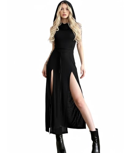 CAPE CLIQUE Rave Outfits for Women Festival Sexy Halloween Costume High Slit Sheer Gothic Dress with Hood Swimsuit Cover Ups