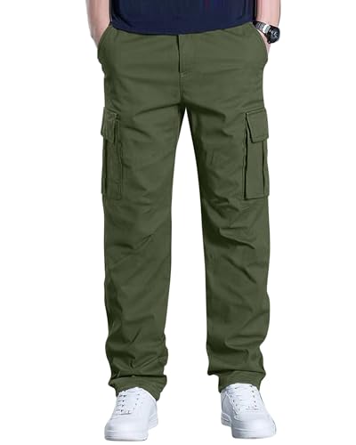 DOWMQ Men's Cargo Pants Casual Workout Joggers Stretch Sweatpants Elastic Drawstring Hiking Tactical Pants with 6 Pockets