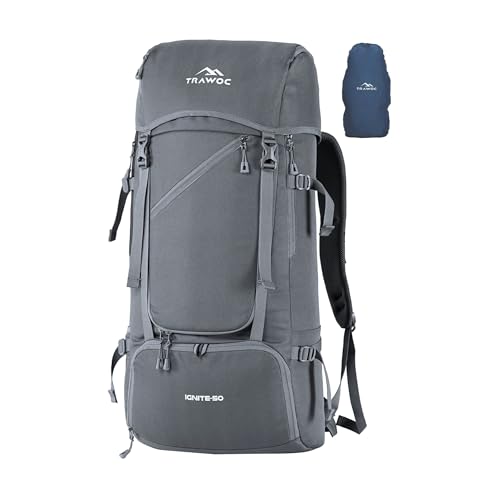 TRAWOC IGNITE 50L Travel Backpack-Front & Top Open for Hiking,Trekking, Unisex Rucksack SHK020-Grey