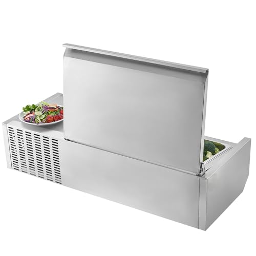 VEVOR Refrigerated Condiment Prep Station, 120 W Countertop Refrigerated Condiment Station, with One 1/3 Pan & Four 1/6 Pans, 304 Stainless Body and PC Lid, Sandwich Prep Table with Stainless Guard