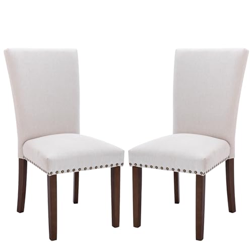COLAMY Upholstered Dining Chairs Set of 4, Parsons Style Linen Beige Accent Chairs with High Back, for Round Kitchen Table...