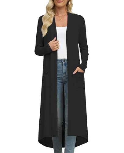 DB MOON Womens Long Cardigan Fall Lightweight Long Sleeve Sweater Light Weight Winter Open Front Sweaters with Pockets