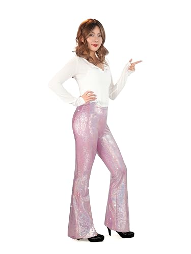 Nawgut Sequin Flare Pants Sparkly Glitter High Waisted Bell Bottoms Leggings Party Disco Clubwear for Women