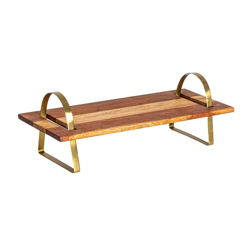 Creative Co-Op Acacia Wood Serving Board on Gold Stand