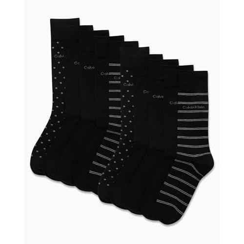 Calvin Klein Mens Dress Socks - 10 Pairs Soft Cotton Blend Crew Socks for Men - Classic Comfort Stay Up Cuff Mixed Pattern