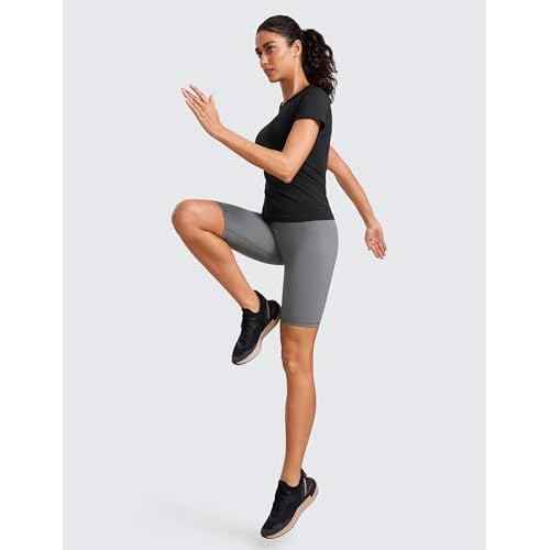 CRZ YOGA Seamless Workout Tops for Women Hip Length - Athletic Running Gym Yoga Short Sleeve Shirts Breathable Crewneck Tees