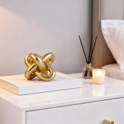 Golden Knot Statue, Three Knot Sculpture Home Decor Accents, Knot Sculptures and Statues for Rustic Coffee Table Living Ro...