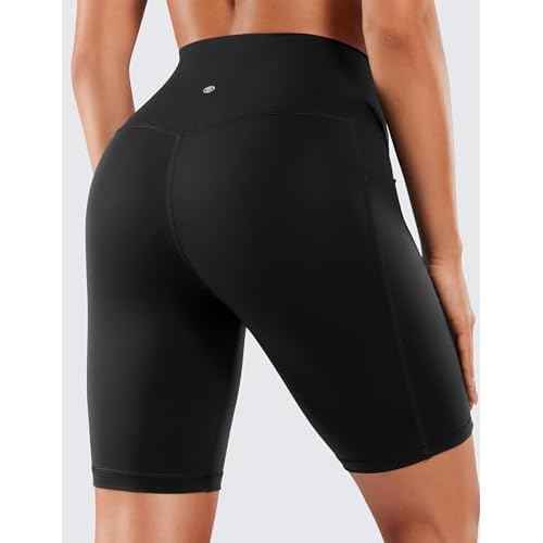CRZ YOGA Women's Naked Feeling Biker Shorts with Pockets 8'' - High Waisted Yoga Gym Workout Spandex