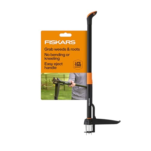 Fiskars 4-Claw Stand Up Weed Puller Tool, Gardening Hand Weeding Tool with 39" Long Ergonomic Handle with Easy-Eject Mecha...