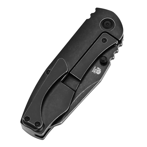 KANSEPT Caveman Pocket Knife, 3.57"Blackwash CPM 20CV Blade, Jungle Wear Carbon and Black Titanium Handle with Thumb stud,...