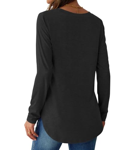 NORACORA Womens Long Sleeve Shirts Loose Tunic Tops Round Neck Lightweight Side Split Casual 2025 Trendy Basic Tshirts Blouse