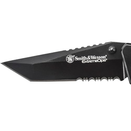 Smith & Wesson Extreme Ops CK10HBS 7.8in S.S. Folding Knife with 3.4in Serrated Tanto Point Blade and S.S. Handle for Outd...