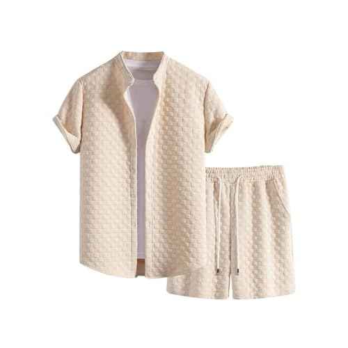 Verdusa Men's 2 Pieces Outfits Short Sleeve Button Down Shirts Textured Short Set