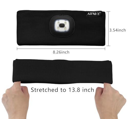 ATNKE 4 LED Lighted Sport Sweatband,USB Rechargeable Running Head Band Lamp High Stretch Wicking Gifts for Men and Women