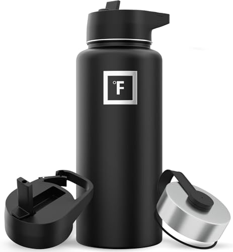 IRON °FLASK Camping & Hiking Hydration Flask with Straw, Wide Mouth Insulated Stainless Steel Sports Water Bottle - 32 oz ...