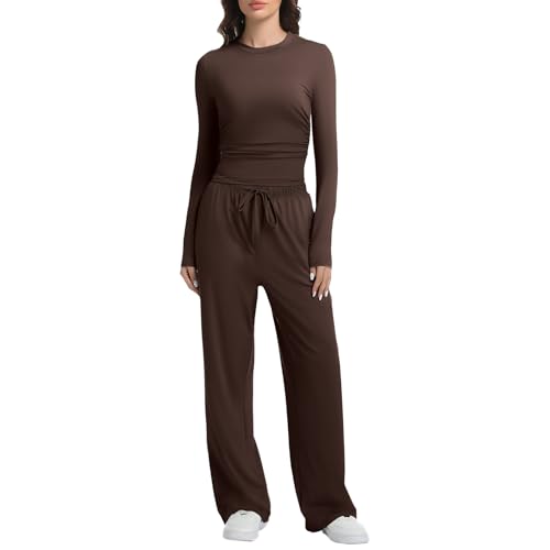 2 Piece Lounge Sets for Women Fall Outfits Long Sleeve Wide Leg Tracksuits Womens Casual Loungewear Two Pcs Matching Set