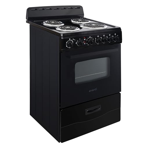 Avanti Electric Range Oven Compact Design, 2.6-Cu.Ft. Capacity with 4 Coil Burners, Framed Glass Oven Door, Storage Drawer...