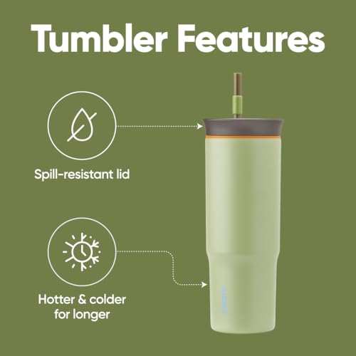 Owala Stainless Steel Triple Layer Insulated Travel Tumbler with Spill Resistant Lid and Straw, BPA Free, 24 oz, Brown/Gre...