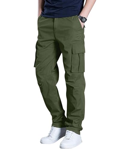 DOWMQ Men's Cargo Pants Casual Workout Joggers Stretch Sweatpants Elastic Drawstring Hiking Tactical Pants with 6 Pockets