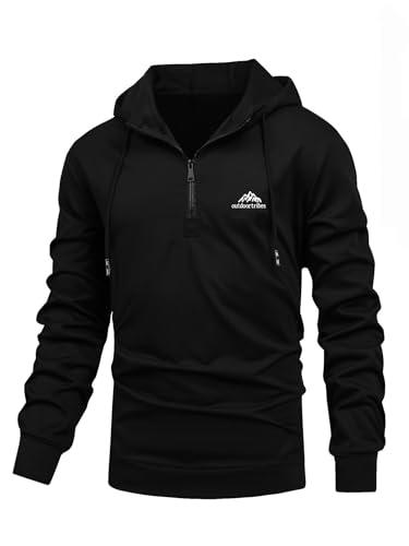 Mens Quarter Zip Hoodies Long Sleeve Casual Pullover Sports Outdoor Athletic Sweatshirts
