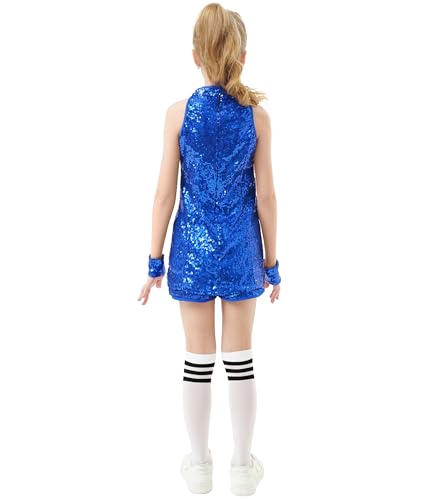 Girls Sequins Dance Outfit Dress Kids Sparkle Jazz Singer Star Costume Top Shorts 4PCS Set 3-14 Years