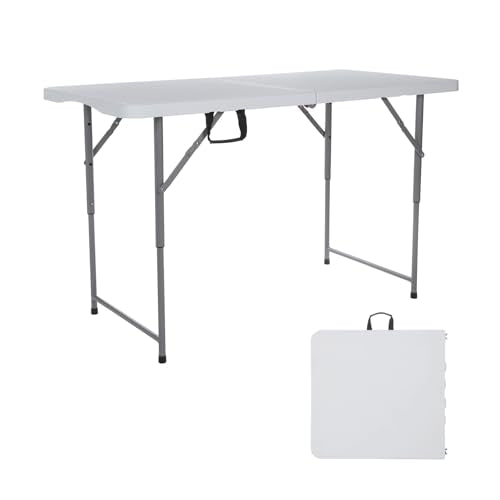 Aoeiye 4ft Folding Table Plastic Fold in Half w/Handle Heavy Duty Portable Indoor Outdoor for Garden Party Picnic Camping ...