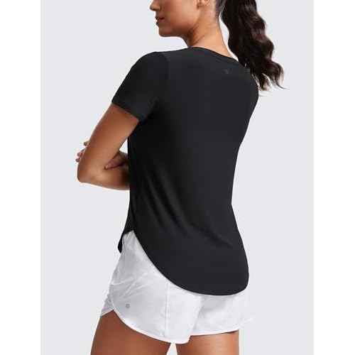 CRZ YOGA Cloudweight Workout Tops for Women Lightweight Athletic Short Sleeve Shirts Gym Running Side Slit T-Shirts