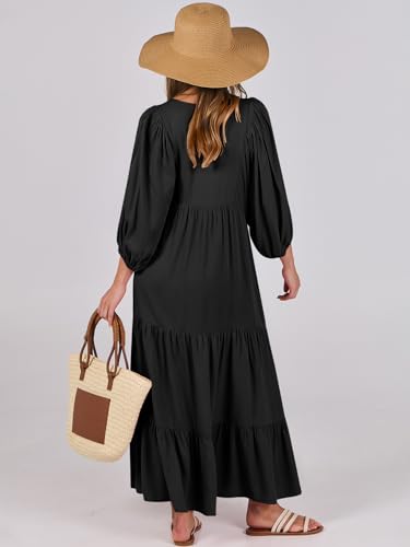 ANRABESS Womens Boho Maxi Dresses 2026 Summer V Neck Puff Sleeve Floral Flowy Swing Fall Casual Long Dress