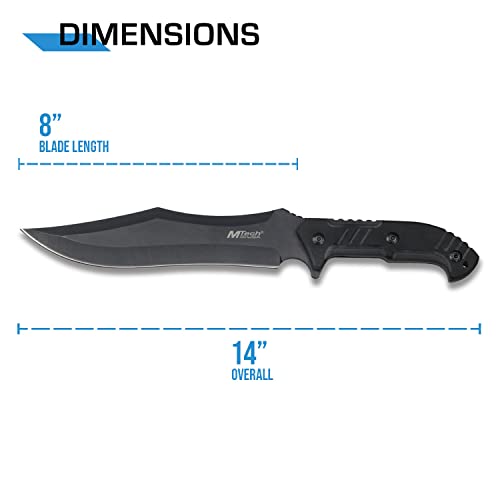 MTech USA – Fixed Blade Knife – Black Stainless Steel Blade with Black Carved G10 Handle, Full Tang, Includes 1680D Nylon ...