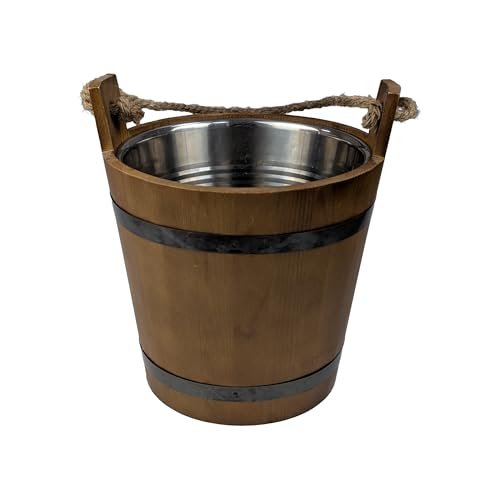 Stylish Farmhouse Ice Bucket with Galvanized Metal Liner - Durable Wooden Drink Tub for Chilling Wine, Beer, and More - Gr...