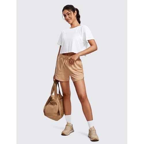 CRZ YOGA Open Back Short Sleeve Crop Top for Women Loose Athletic Yoga Workout Shirts Casual Cropped T-Shirts
