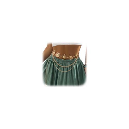 Women Multi-layere Tassel Sun Pendant Waist Belt Bikini Hollow Out Waist Chains Jewelry Metal Long Belly Chain Belt Rave P...