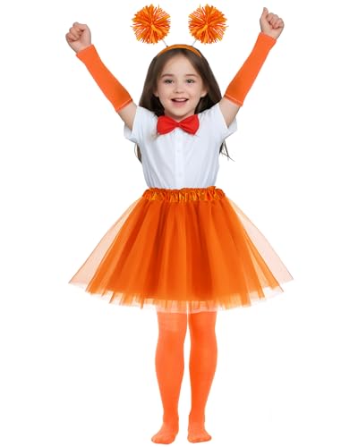 QLINLEAF Orange and Yellowe Tutu Costume Pom Pom Headband Mustache and Eyebrows Orange Furry Character Costume Set for Hal...
