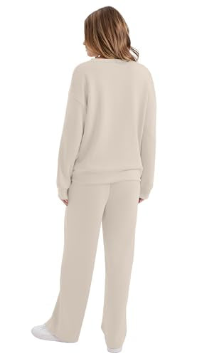 WIHOLL Lounge Sets for Women 2025 V Neck 2 Piece Outfits Airport Wide Leg Pants Matching Set Sweatsuits